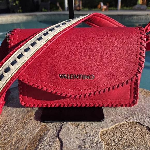Valentino By Mario Valentino Red Crossbody Bag With Braided Trim - Picture 1 of 15